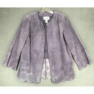 Linea by Louis DellOlio Open Jacket S Bell Sleeve Eyelet Scalloped Edges Lilac